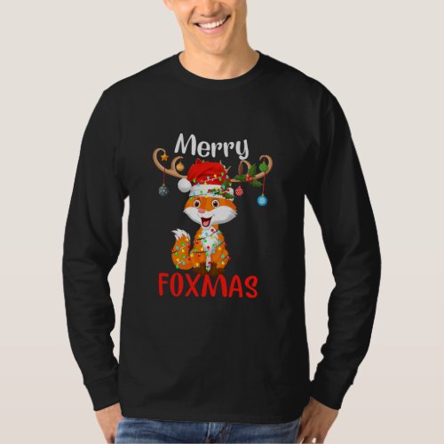 Merry Foxmas Funny Fox Christmas Ornament Lights T_Shirt