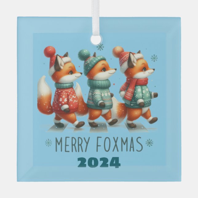 Merry Foxmas Glass Ornament (Front)