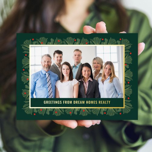 Merry Frame FOIL Business Holiday Photo Card