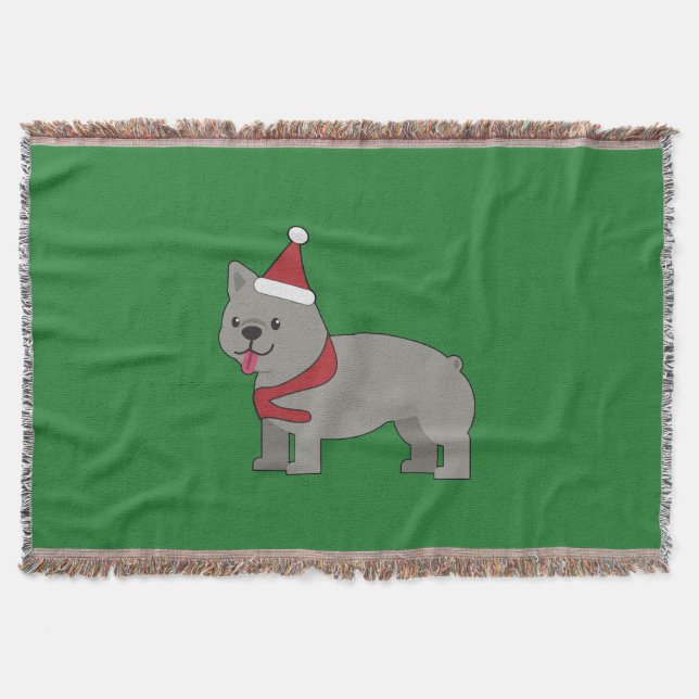 Merry Frenchie Throw Blanket (Front)