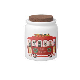 Merry Frenchmas Christmas Trolly French Bulldogs Candy Jar