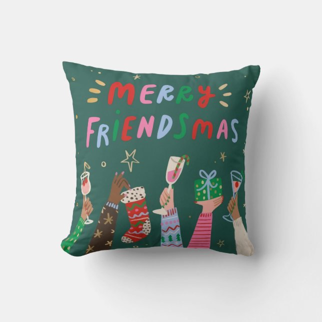 Merry Friendsmas Holiday Throw Pillow (Front)