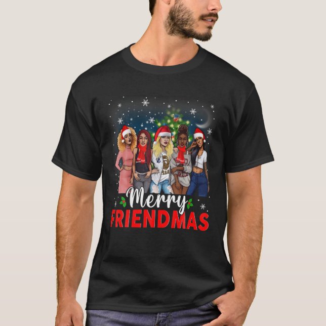 Merry Friendsmas Xmas Black Afro African Proud San T-Shirt (Front)