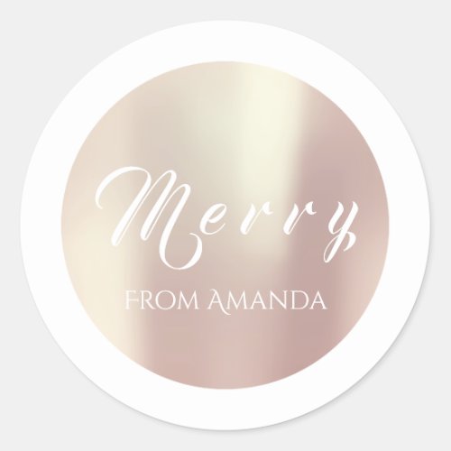 Merry From Name White Rose Gold Holidays White Classic Round Sticker