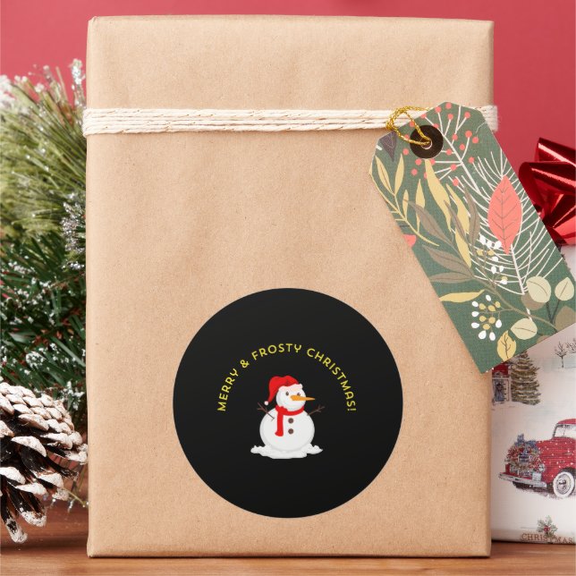Merry & Frosty Christmas Classic Round Sticker (Holiday)