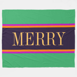 MERRY Fun Bright Mint Green Pink Black Stripes Fleece Blanket