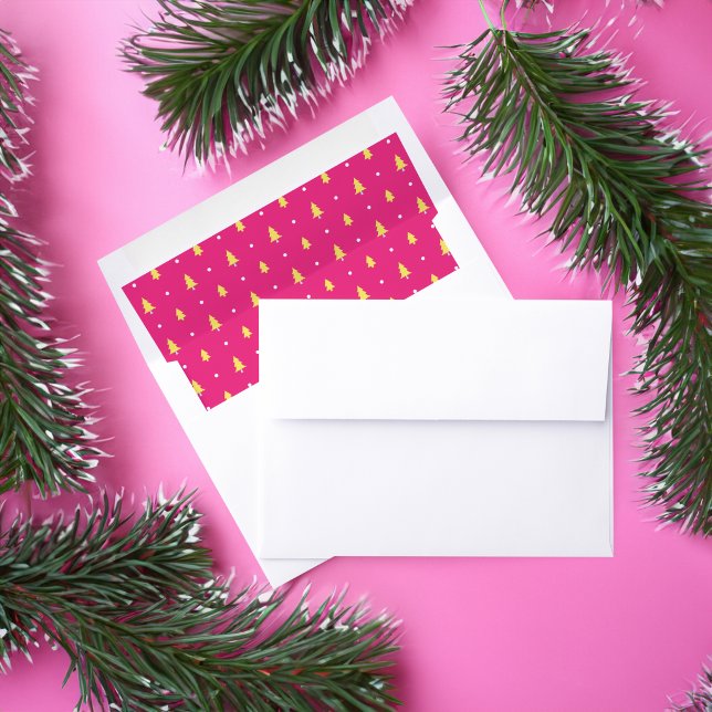 Merry Fun Bright Neon Pink & Yellow Christmas Tree Envelope Liner