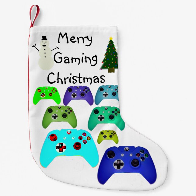Merry Gaming Christmas Blue/Green Small Christmas Stocking (Front)