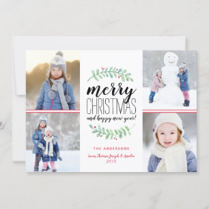 Merry Garland Holiday 4 Photo Collage Card