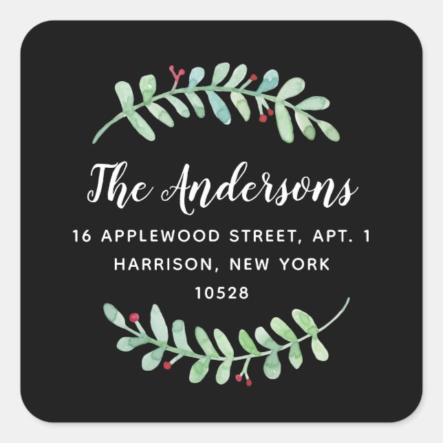 Merry Garland Holiday Return Address Square Sticker (Front)