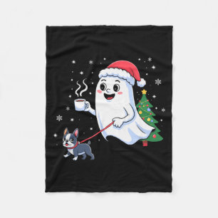 Merry Ghost Walking Boston Terrier Dog Christmas  Fleece Blanket