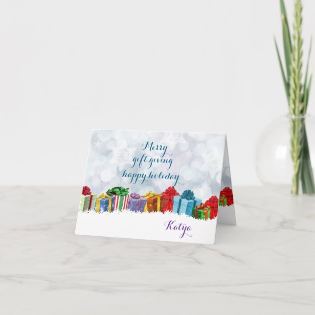  Merry Gift Giving Personalized Snow Surprise  Card (Front)