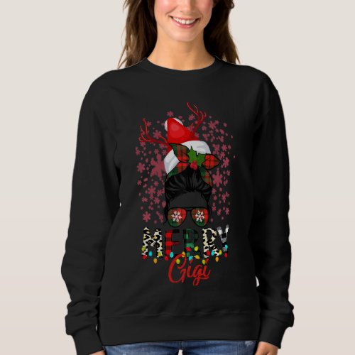 Merry Gigi Christmas Messy Bun Plaid Leopard Xmas  Sweatshirt