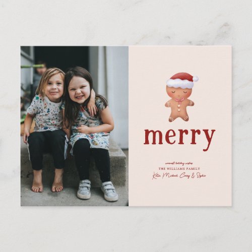 MERRY  Gingerbread Man Holiday Postcard