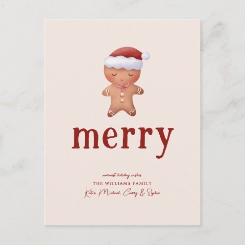 MERRY  Gingerbread Man Holiday Postcard