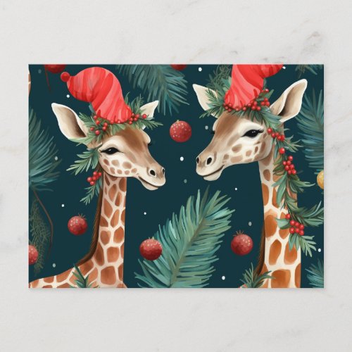 Merry Giraffes Holiday Wishes Postcard