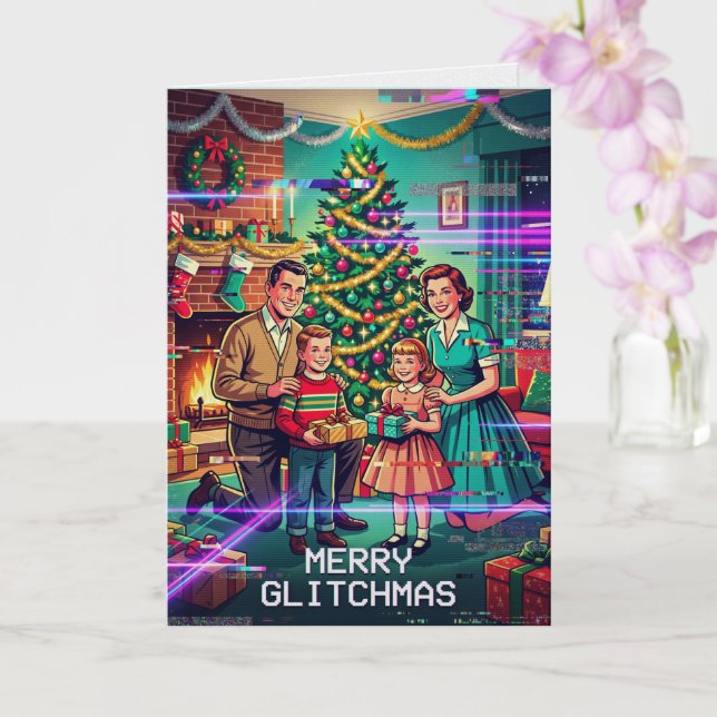 Merry Glitchmas Christmas Card Funny Tech Holiday (Orchid)