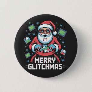  Merry Glitchmas Coding Programmer Santa Christmas Button