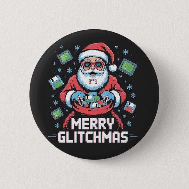  Merry Glitchmas Coding Programmer Santa Christmas Button (Front)