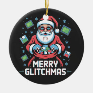 Merry Glitchmas Coding Programmer Santa Christmas Ceramic Ornament
