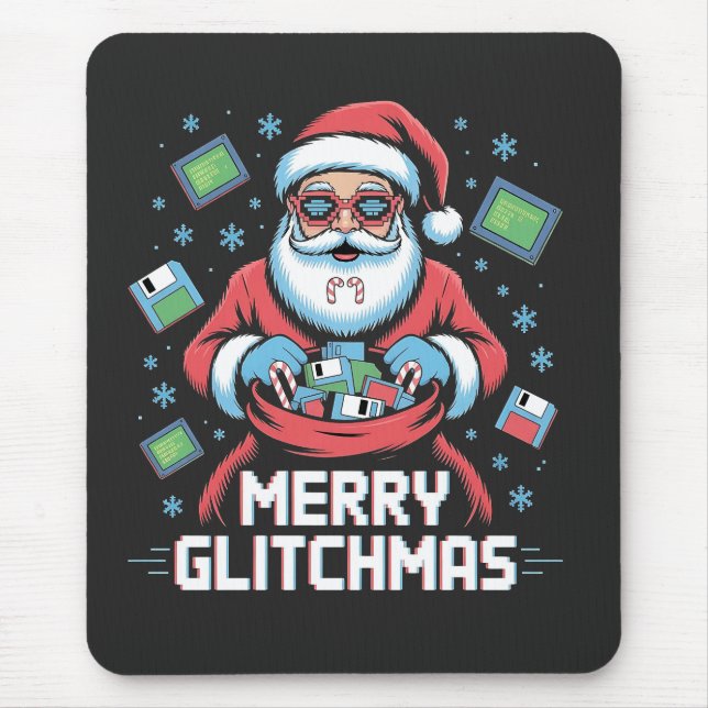  Merry Glitchmas Coding Programmer Santa Christmas Mouse Pad (Front)