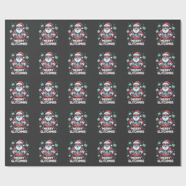  Merry Glitchmas Coding Programmer Santa Christmas Wrapping Paper (Flat)
