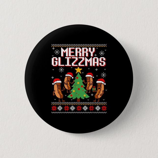 Merry Glizzmas Funny Merry Christmas Hotdogs Xmas  Button (Front)