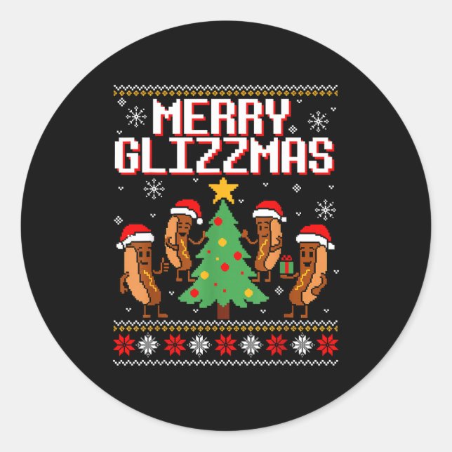 Merry Glizzmas Funny Merry Christmas Hotdogs Xmas  Classic Round Sticker (Front)