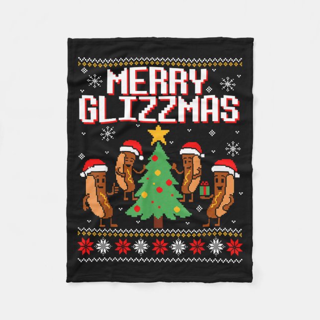 Merry Glizzmas Funny Merry Christmas Hotdogs Xmas  Fleece Blanket (Front)