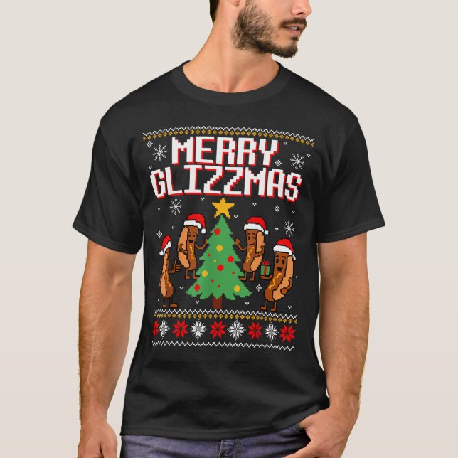 Merry Glizzmas Funny Merry Christmas Hotdogs Xmas  T-Shirt (Front)
