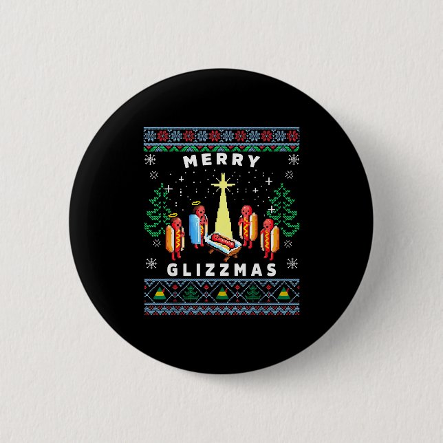 Merry Glizzmas Funny Ugly Christmas Sweater Glizzy Button (Front)