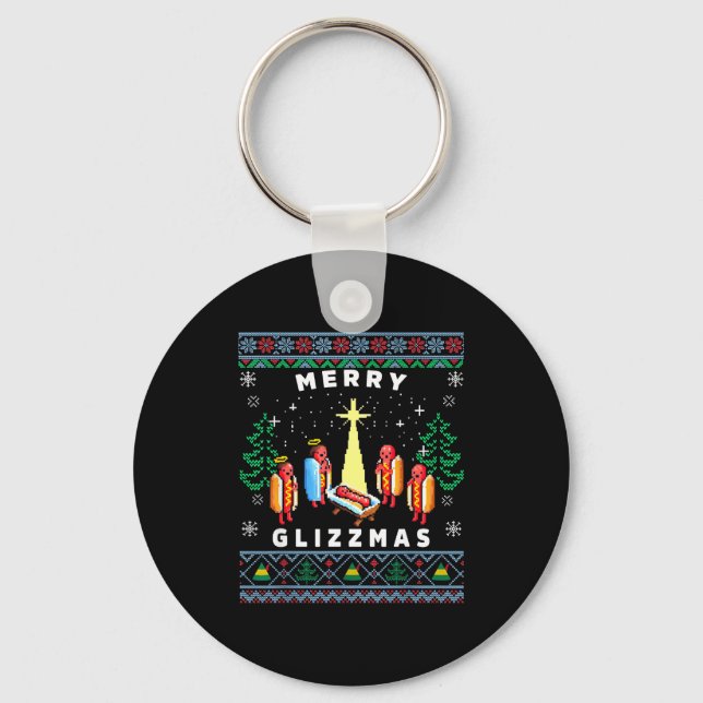 Merry Glizzmas Funny Ugly Christmas Sweater Glizzy Keychain (Front)