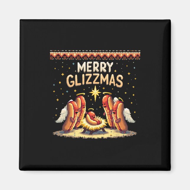 Merry Glizzmas Hot Dog Humor Funny Food Lovers Cos Magnet (Front)