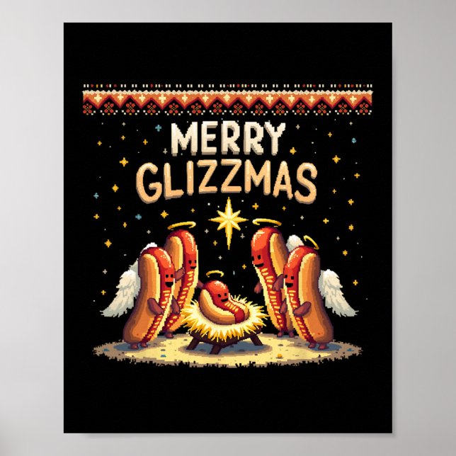 Merry Glizzmas Hot Dog Humor Funny Food Lovers Cos Poster (Front)