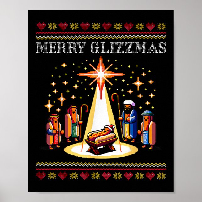Merry Glizzmas Tacky Funny Merry Christmas Hot Dog Poster (Front)