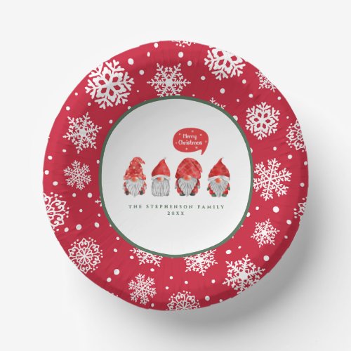 Merry Gnome Santas Watercolor Festive Christmas Paper Bowls