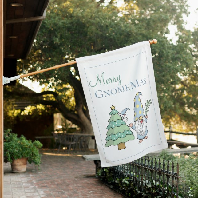 Merry GnomeMas Christmas Tree Gnome Holiday  House Flag (In SItu)