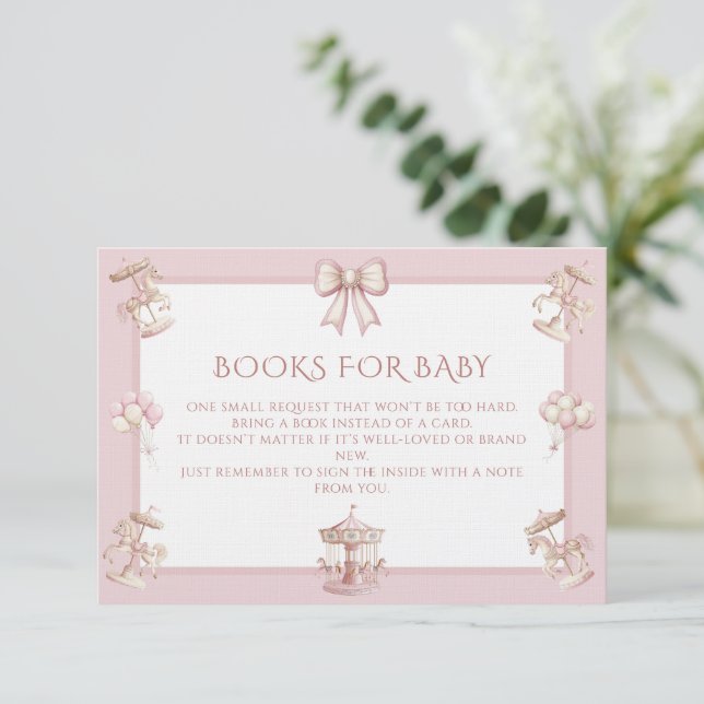 Merry Go Round Books for Baby Shower Enclosure Card (Standing Front)