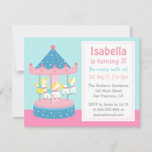 Merry Go Round Carousel Birthday Party Invitation