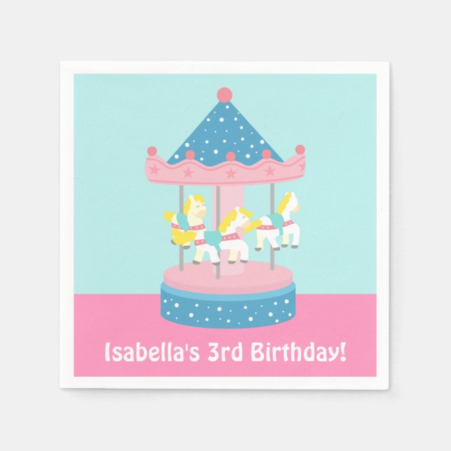 Merry Go Round Carousel Birthday Party Supplies Paper Napkins (Front)