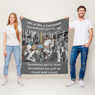 Merry Go Round Carousel Horse Photo with Quote Fleece Blanket