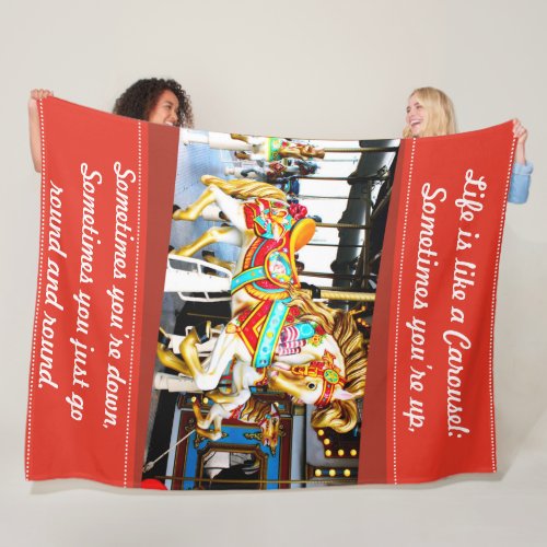 Merry Go Round Carousel Horse Photo with Quote Fleece Blanket