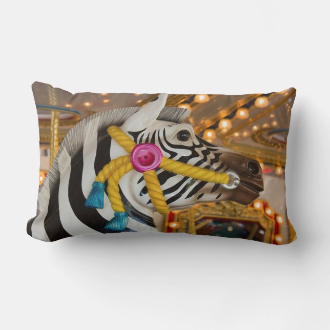 Merry-Go-Round Carousel Ride Zebra Horse Lumbar Pillow (Front)