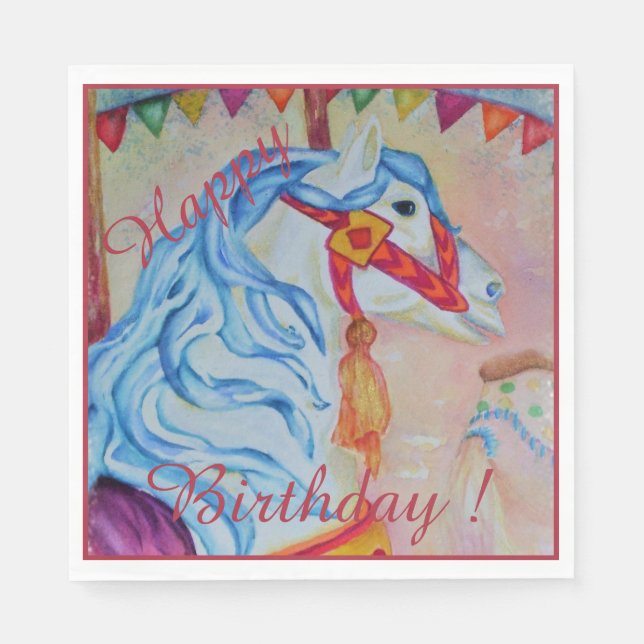Merry-go-Round Horse Happy Birthday Party Napkins (Front)