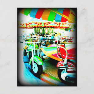 Merry Go Round Motor bikes at the Carnival Holiday Postcard