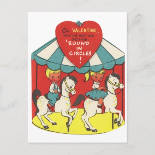 Merry Go Round Valentine Holiday Postcard