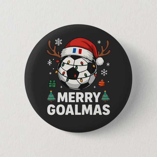 Merry Goalmas France - Funny Soccer Christmas Button (Front)