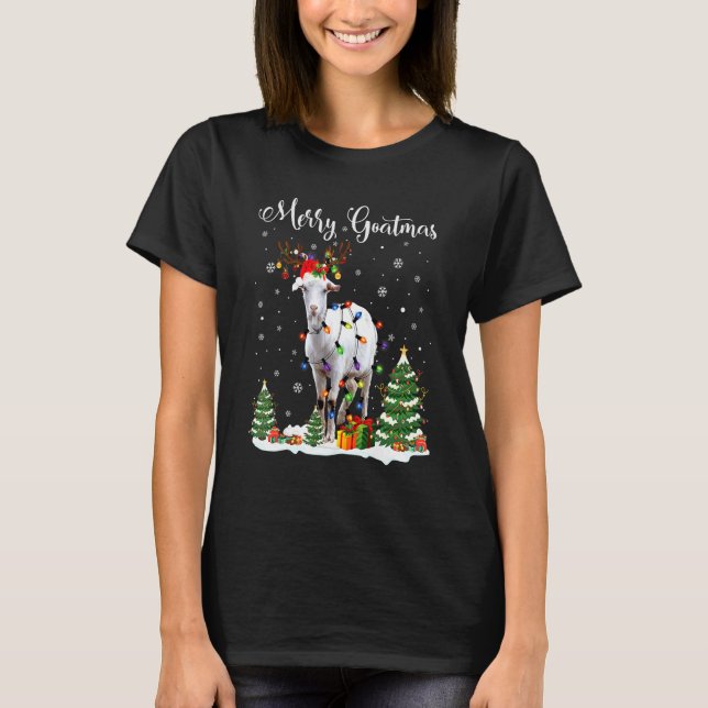 Merry Goatmas Goat Christmas Reindeer Santa T-Shirt (Front)