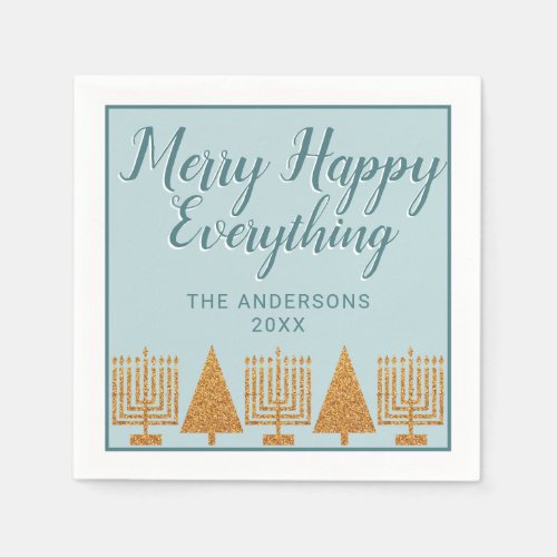 Merry Gold Blue Interfaith Party Holiday Napkins