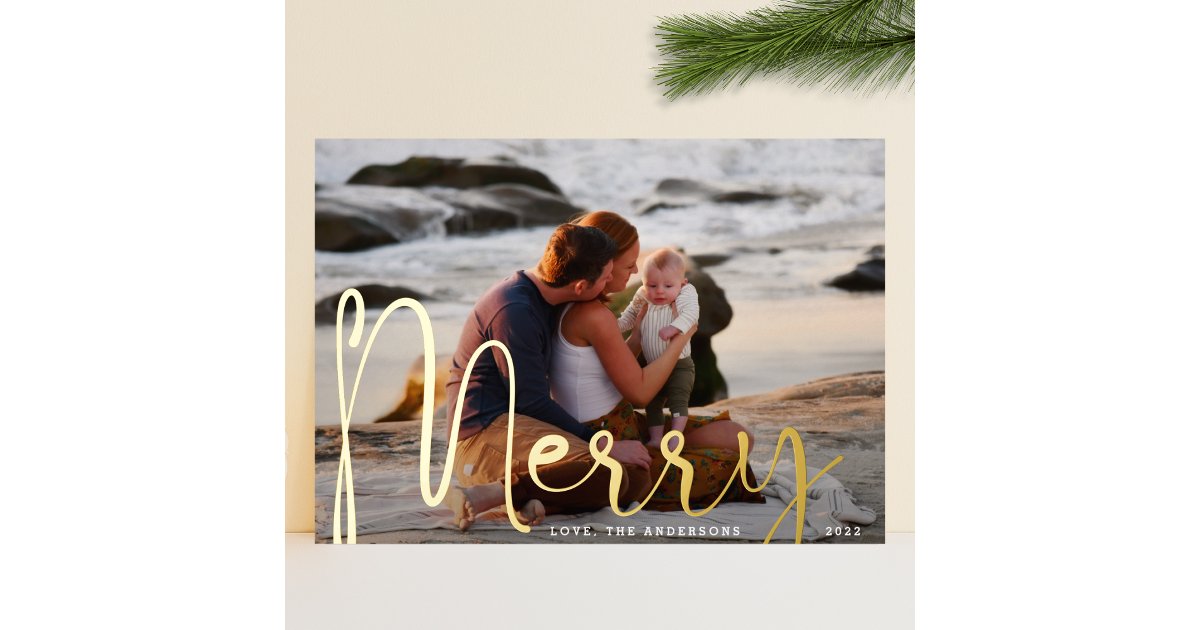 Merry Gold | Christmas Full Bleed Photo Modern Foil Holiday Card | Zazzle